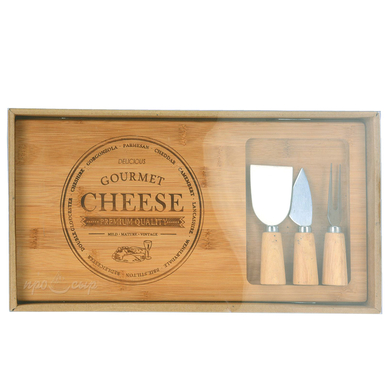 Набор для сыра "Cheese" (доска бамбук + 3 ножа)